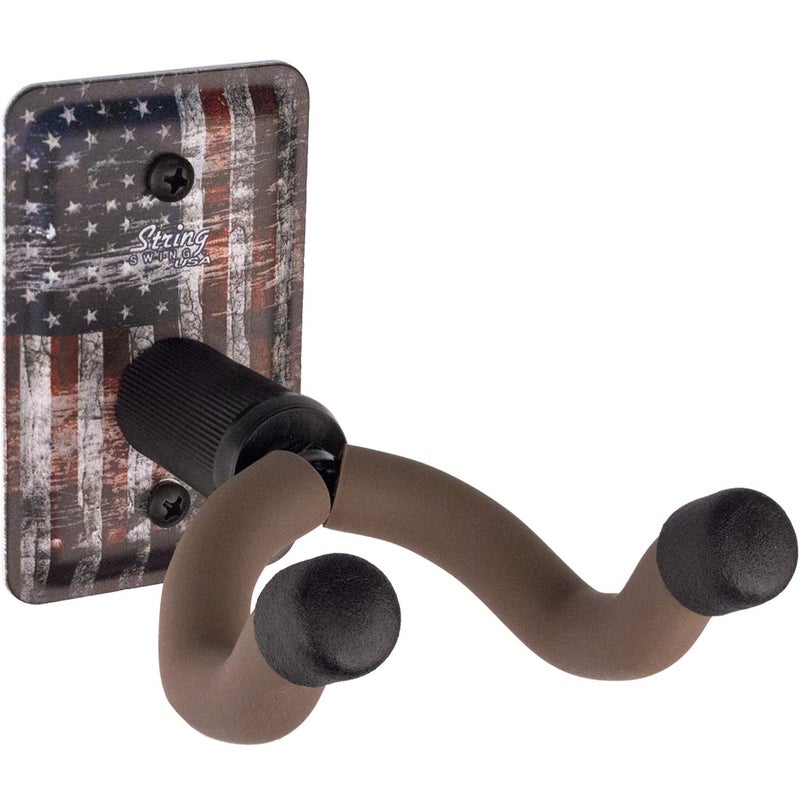 String Swing Guitar Hanger - Holder for Electric Acoustic and Bass Guitars - Stand Accessories Home or Studio Wall - Musical Instruments Safe without Hard Cases Amercian Flag Steel CC60K-FL - Image 1
